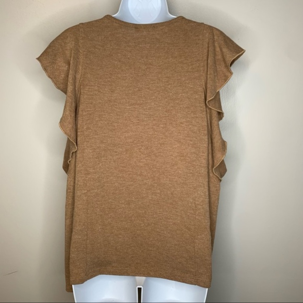 Zara Tan Ruffle-Sleeve Cold Shoulder Sweater Size Small - Picture 5 of 11